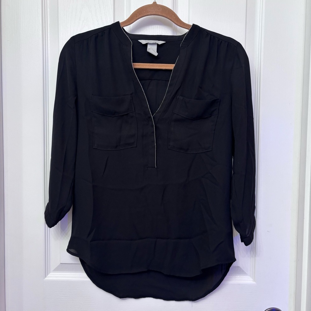 Black Sheer Pocket Blouse | H&M Size 6